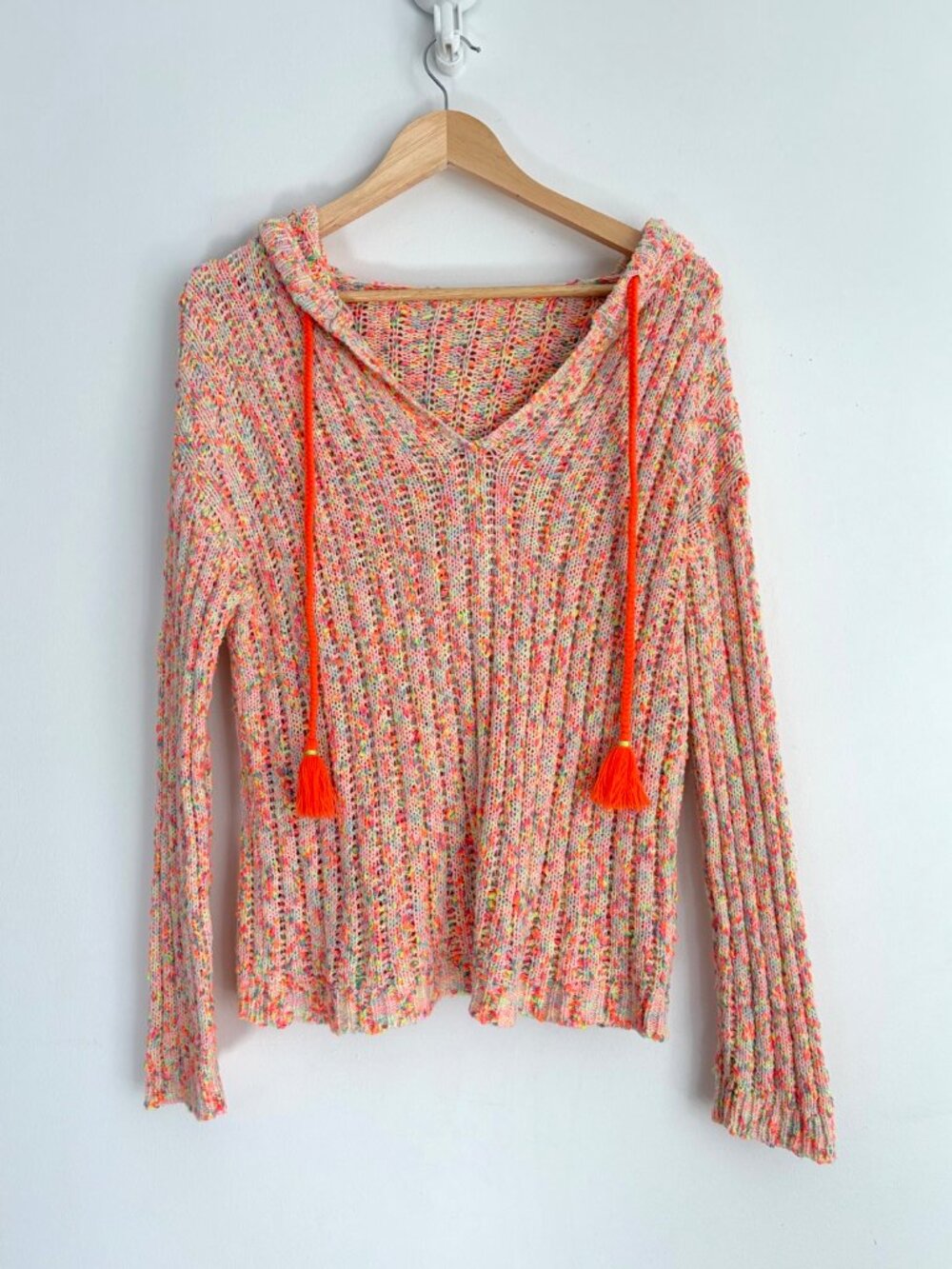 Lisa Todd Neon Lights Confetti Knit Boho Tassel Hoodie M